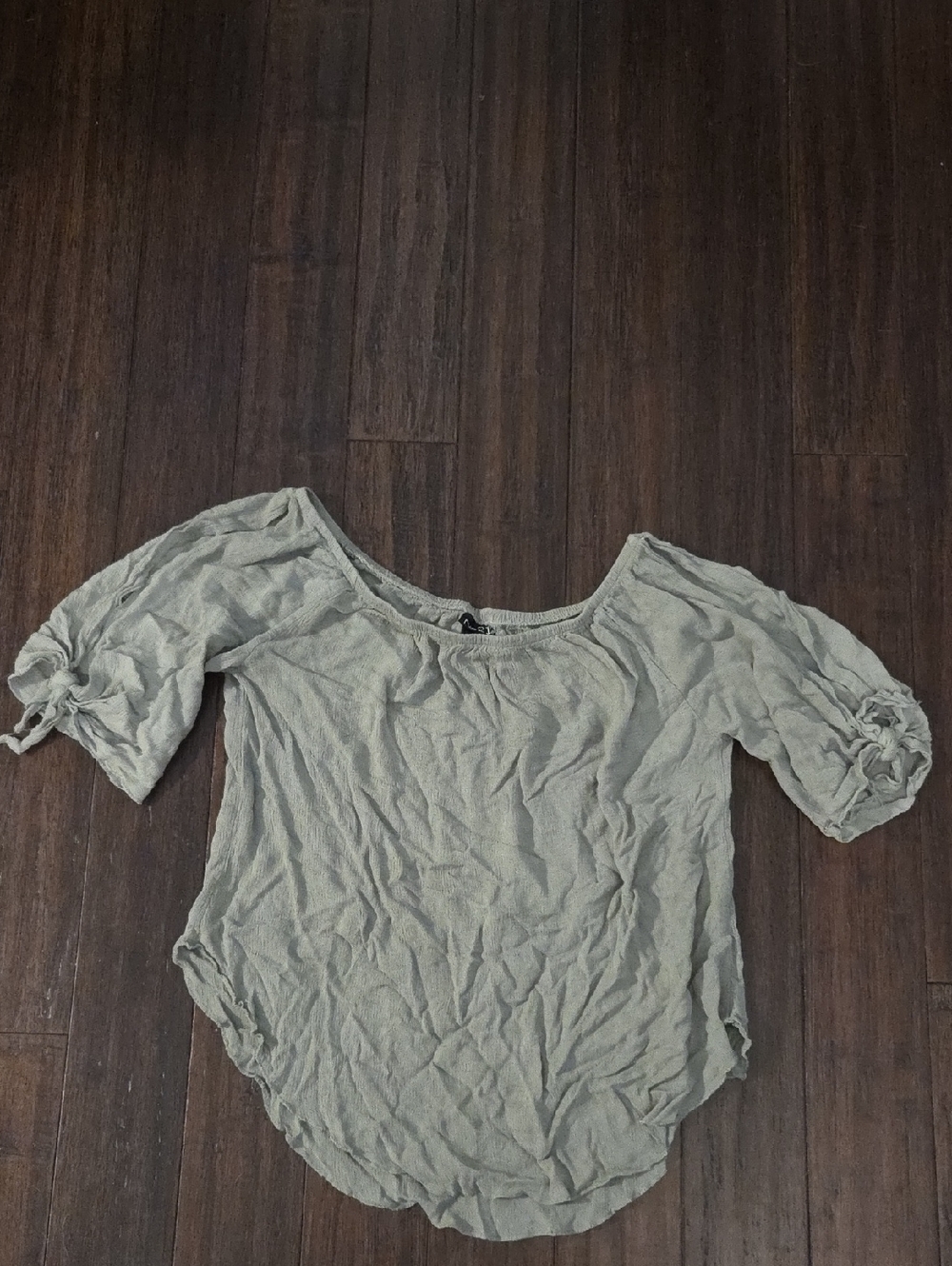 Women's Sage Green Scoop Neck Tie-Sleeve Top
